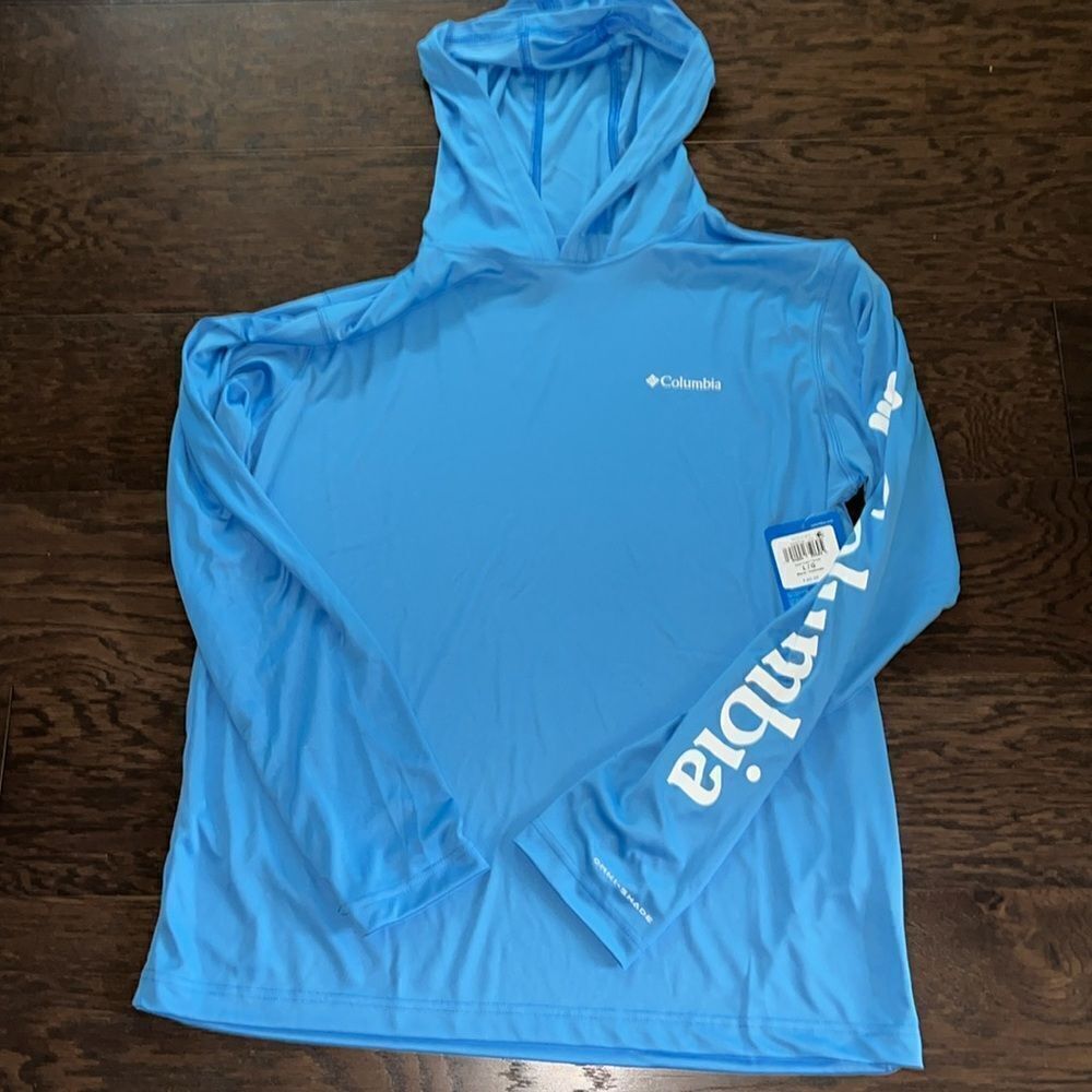 New Columbia Rapid Creek Blue hoodie hooded mens lightweight fishing sweatshirt